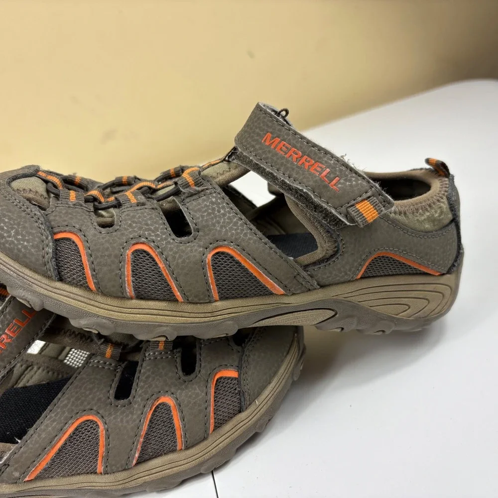 Merrell Kids Outdoor Sport Sandals Brown Orange Size 4 Hook Loop